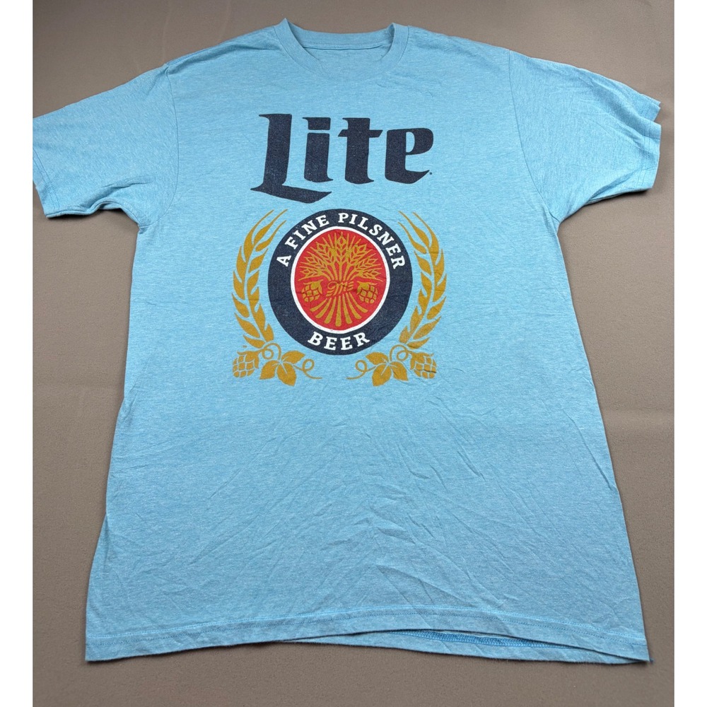 Miller Lite Beer A Fine Pilsner Graphic T-Shirt Mens Blue Heathered Short Sleeve